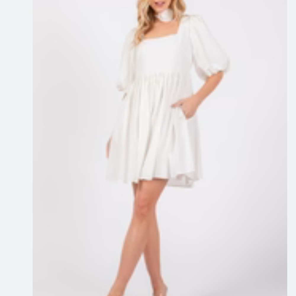 Elegant White Puff Sleeve Dress